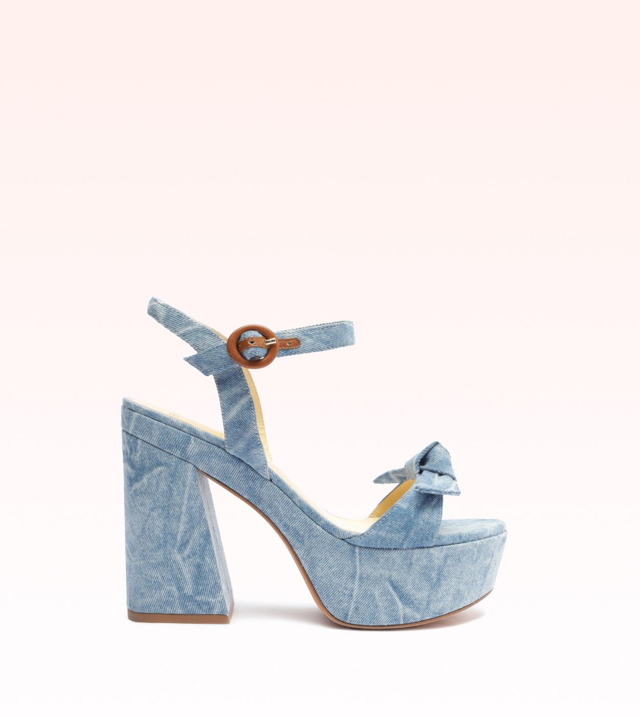 DENIM STOOL W45×D33×H46 Clarita Platform Flare Fabric Acid Denim Washed | Alexandre Birman